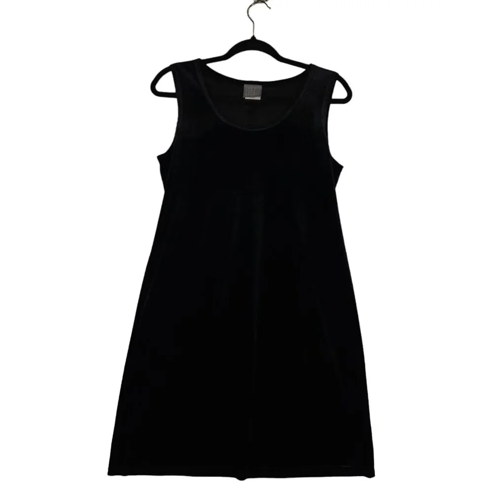 Rabbit Designs Womens 8P Dress Black Velvet Midi‎ Pullover Sleeveless Shift